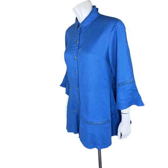 Isaac Mizrahi Live! Bridgehampton Linen Tunic w/ Lace Trim Blue XS NWOT - Picture 10 of 14